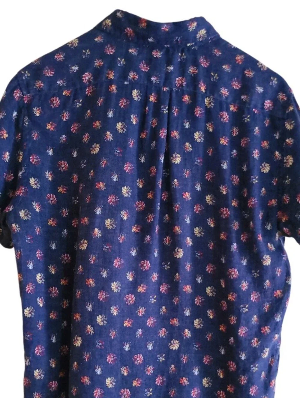 J.Crew X Albini Fabrics Italian 100% Linen Short-Sleeve Shirt Navy Blue Floral